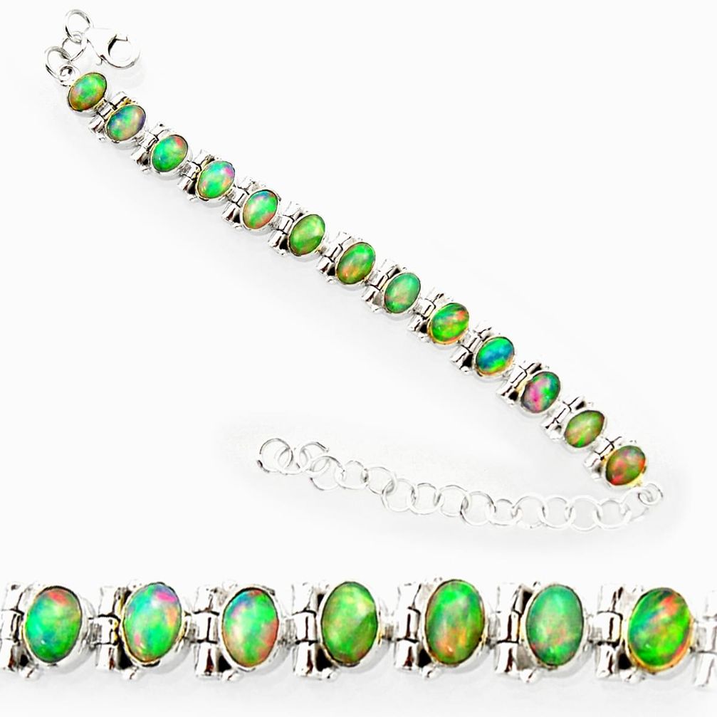 20.54cts natural multi color ethiopian opal 925 silver tennis bracelet r27531