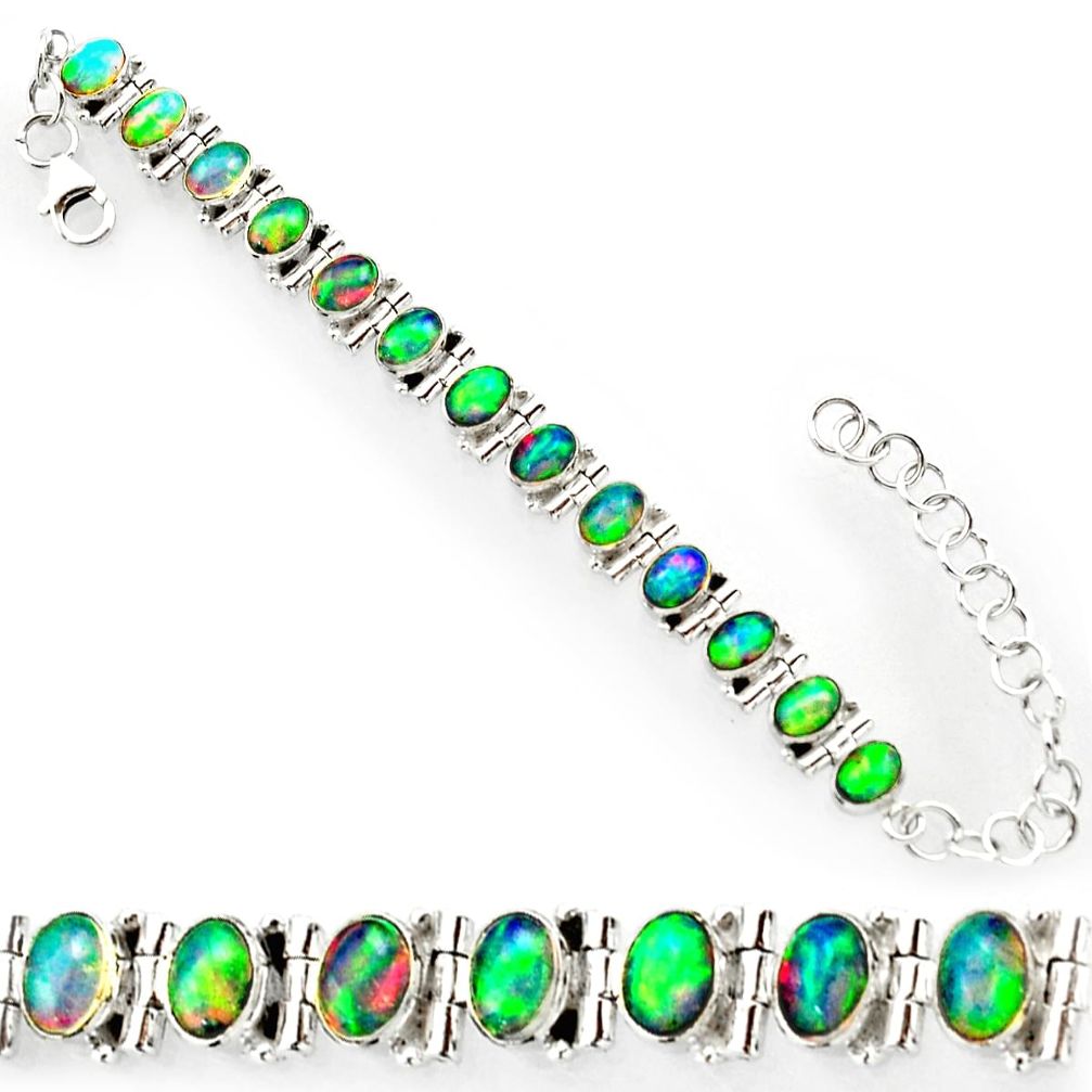 21.04cts natural multi color ethiopian opal 925 silver tennis bracelet r27532