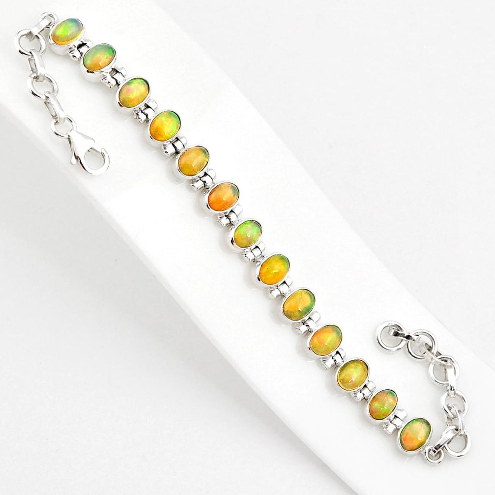 18.95cts natural multi color ethiopian opal 925 silver tennis bracelet r75275