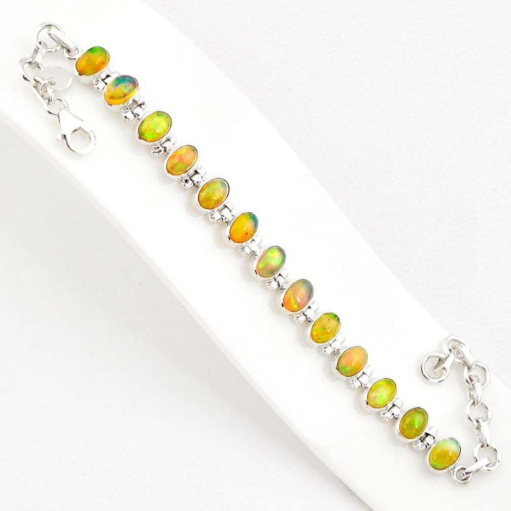 19.86cts natural multi color ethiopian opal 925 silver tennis bracelet r75277