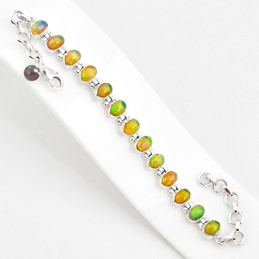 19.89cts natural multi color ethiopian opal 925 silver tennis bracelet r75278