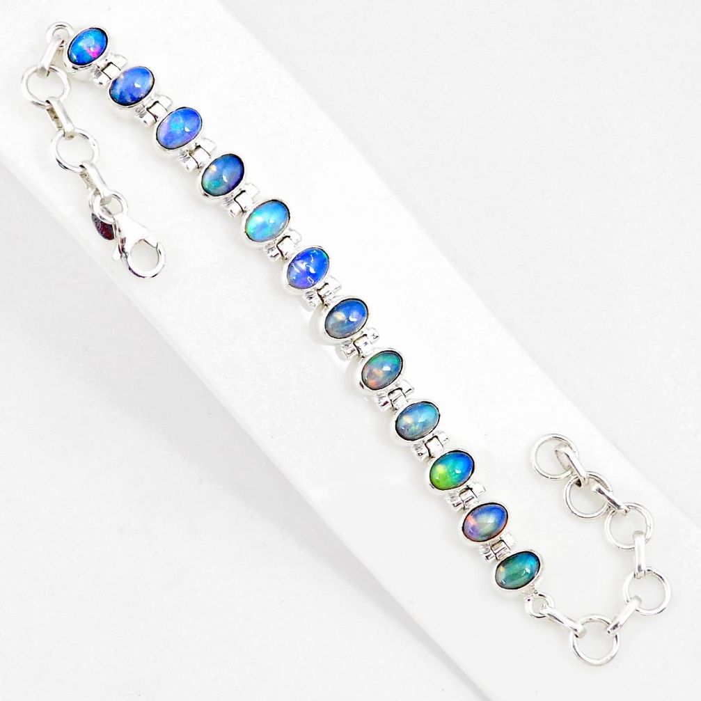 19.89cts natural multi color ethiopian opal 925 silver tennis bracelet r76222