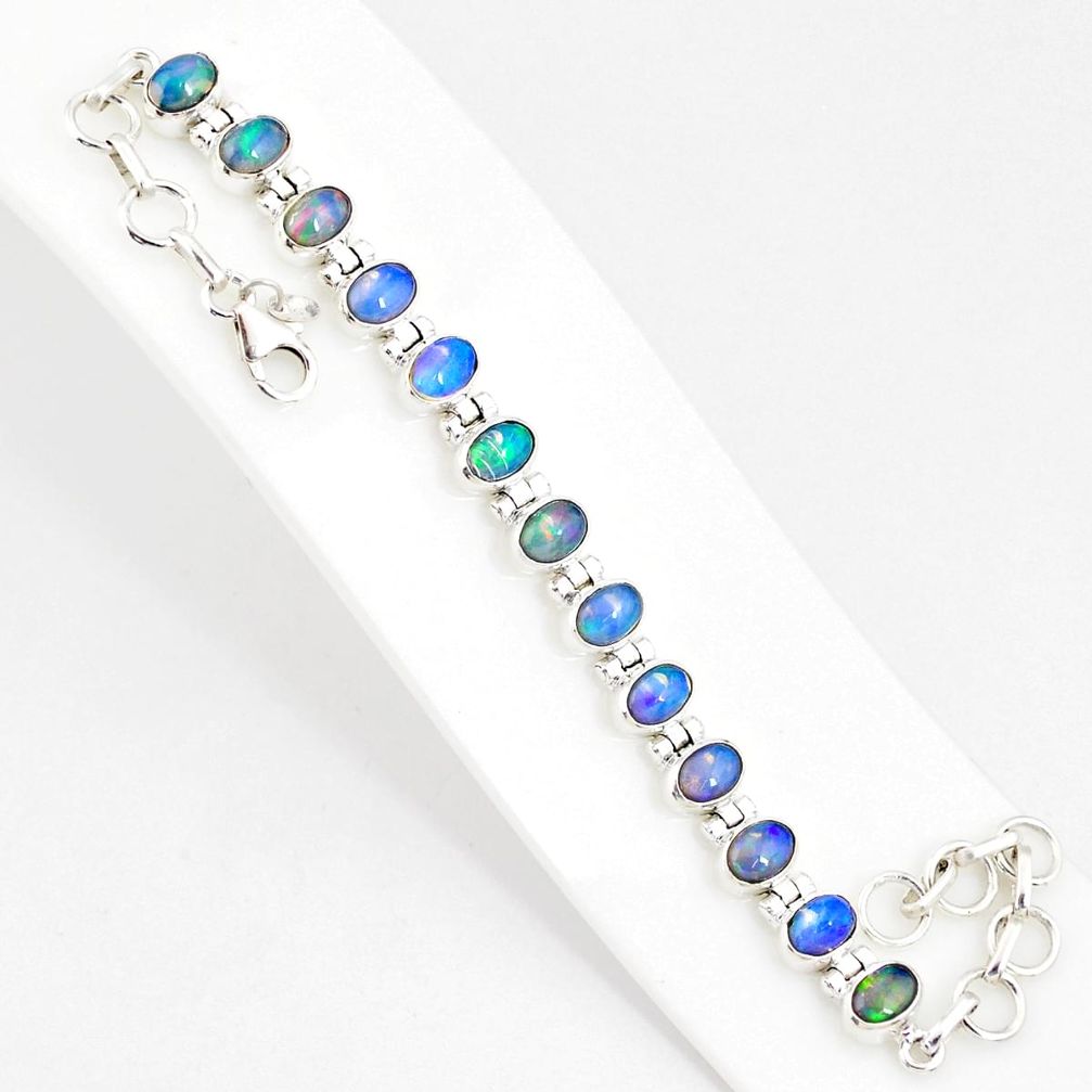 21.04cts natural multi color ethiopian opal 925 silver tennis bracelet r76223