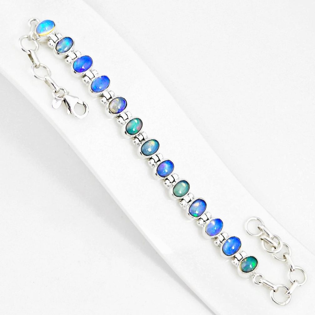 19.89cts natural multi color ethiopian opal 925 silver tennis bracelet r76231