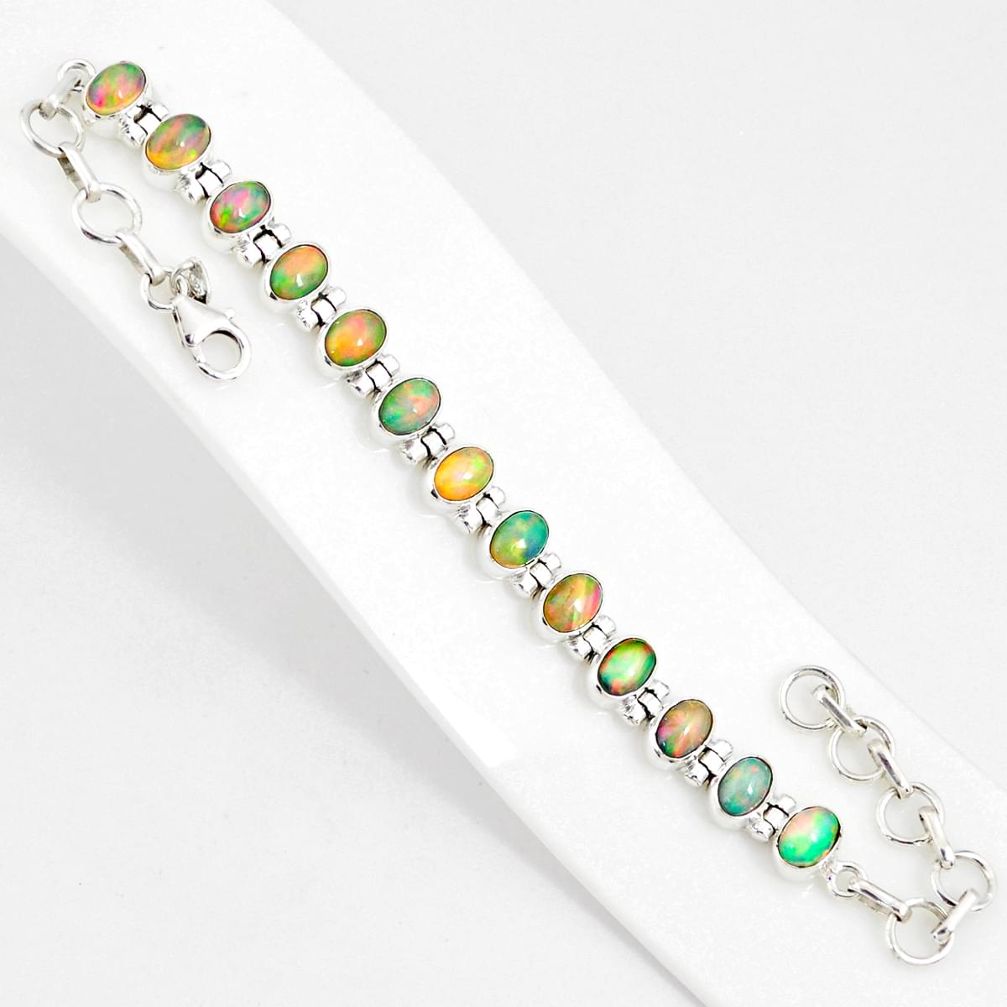 21.32cts natural multi color ethiopian opal 925 silver tennis bracelet r76238