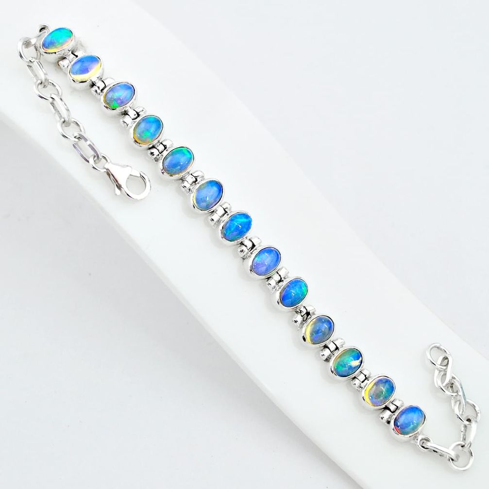 18.12cts natural multi color ethiopian opal 925 silver tennis bracelet t5885