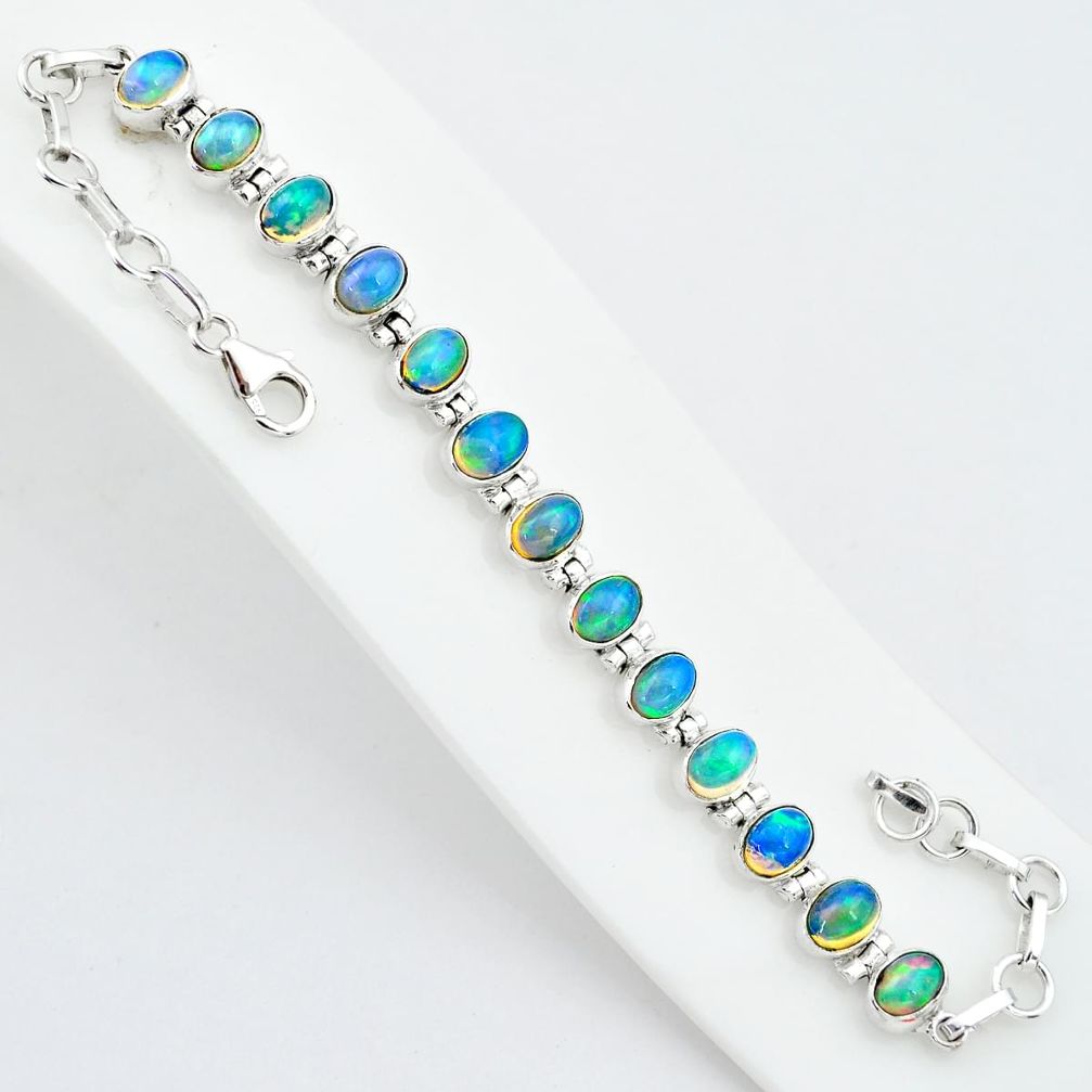 19.54cts natural multi color ethiopian opal 925 silver tennis bracelet t5886