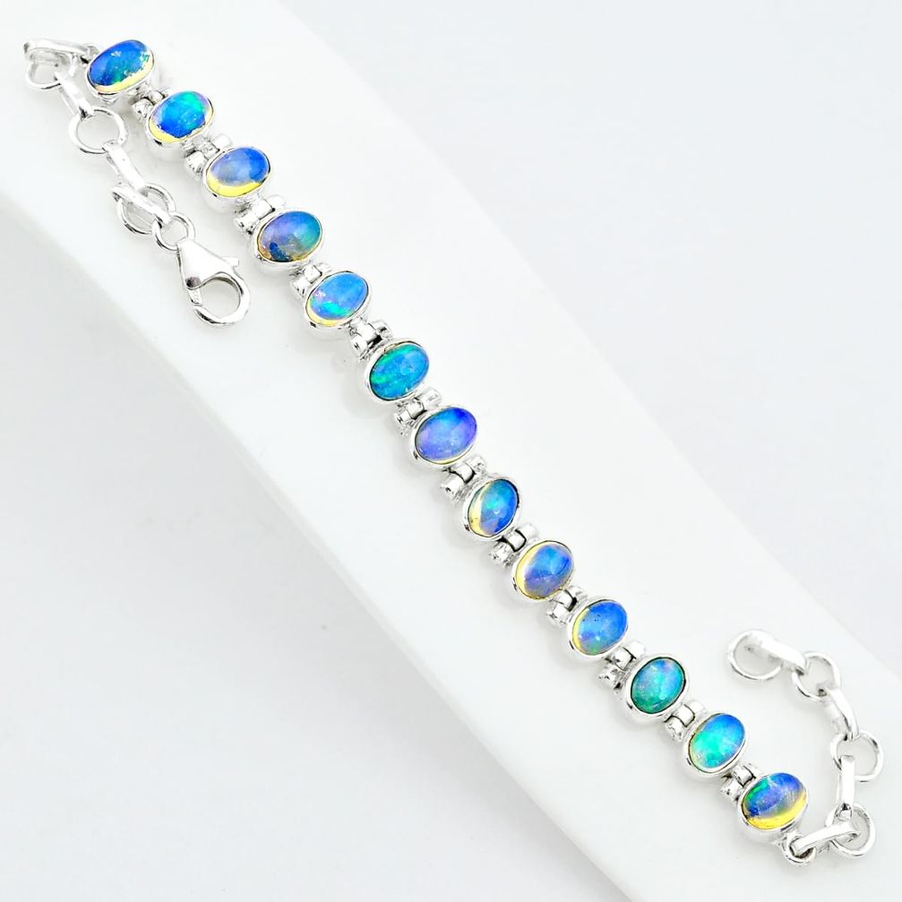 19.04cts natural multi color ethiopian opal 925 silver tennis bracelet t5892