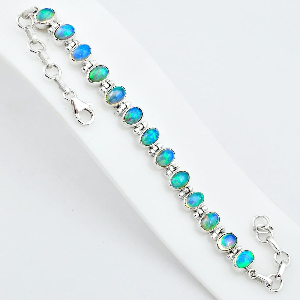 19.89cts natural multi color ethiopian opal 925 silver tennis bracelet t5897