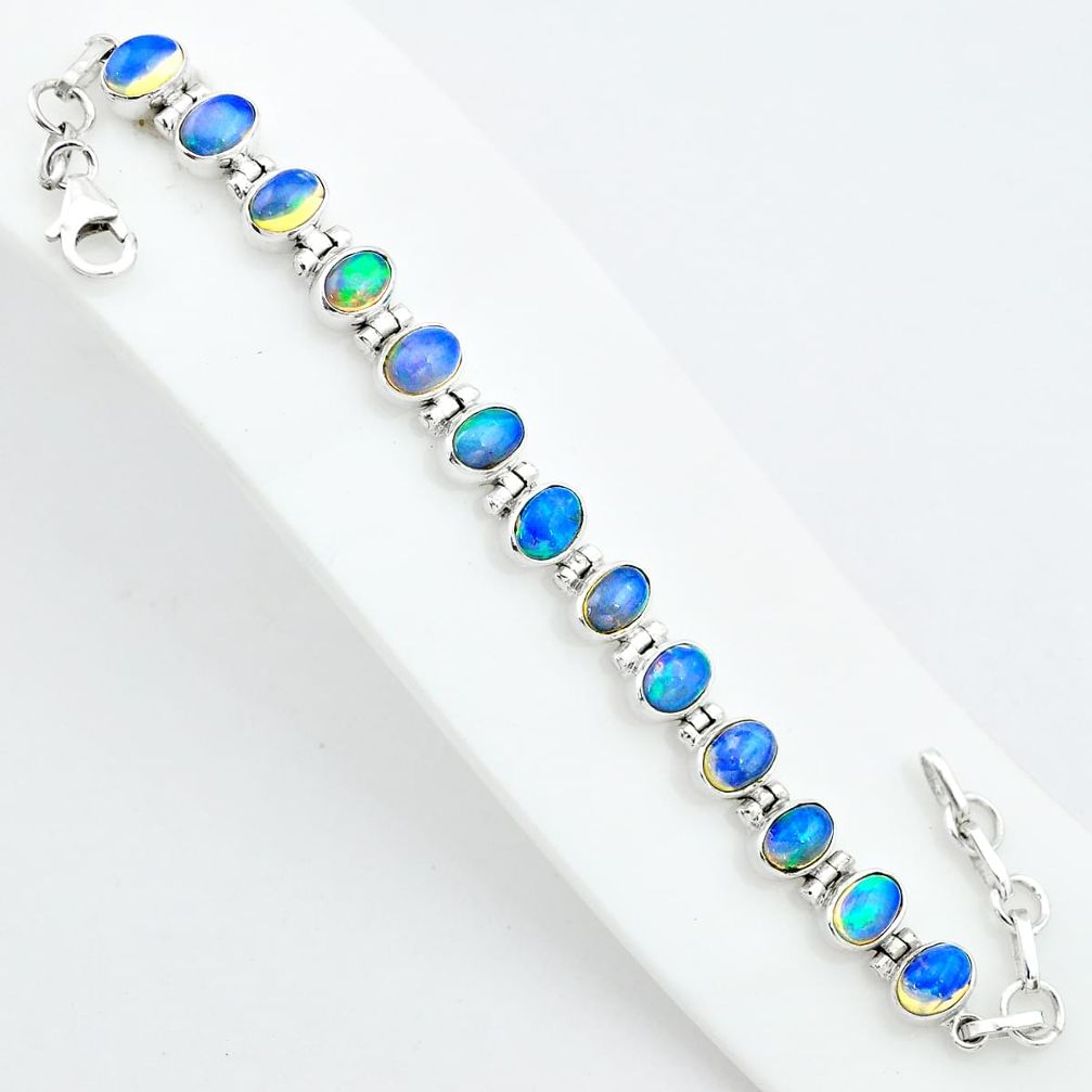 17.52cts natural multi color ethiopian opal 925 silver tennis bracelet t5899