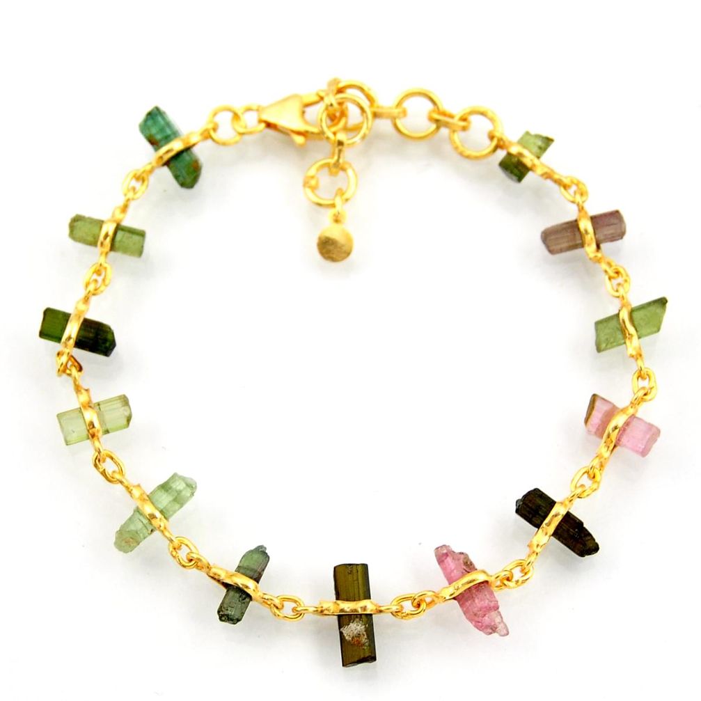 14.90cts natural multi color tourmaline 925 silver 14k gold bracelet r38770