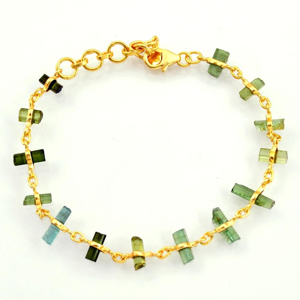 13.09cts natural multi color tourmaline 925 silver 14k gold bracelet r38773