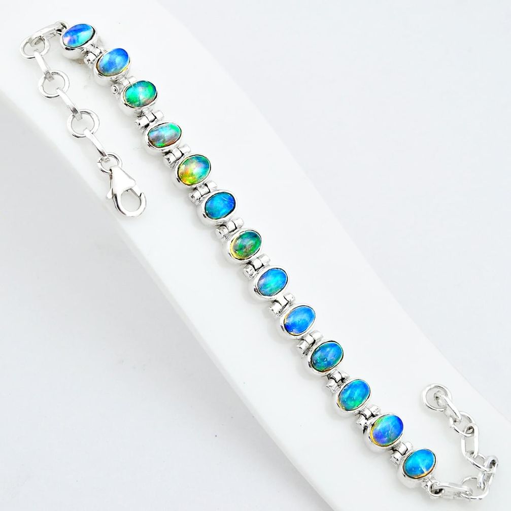 20.22cts natural multicolor ethiopian opal 925 sterling silver bracelet t5904