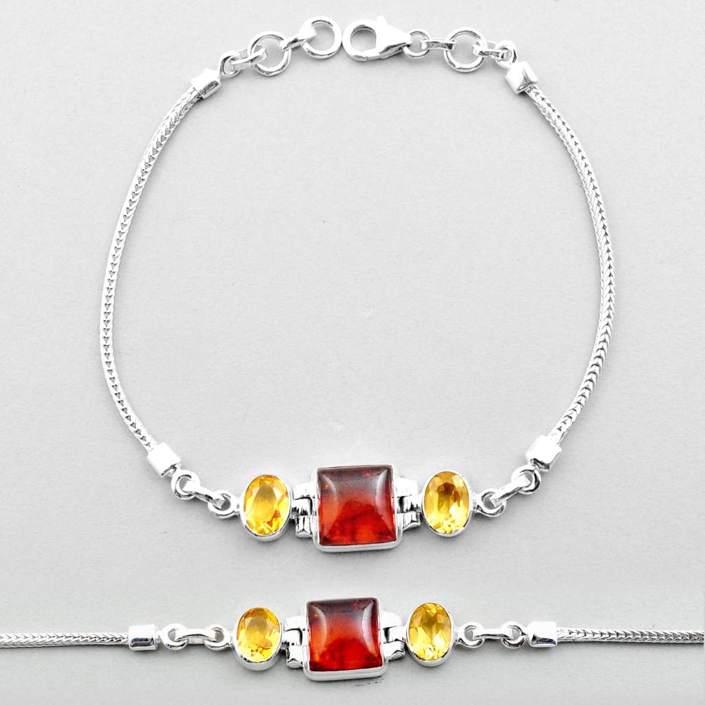 Natural orange amber square citrine 925 sterling silver tennis link gemstone bracelet u12967