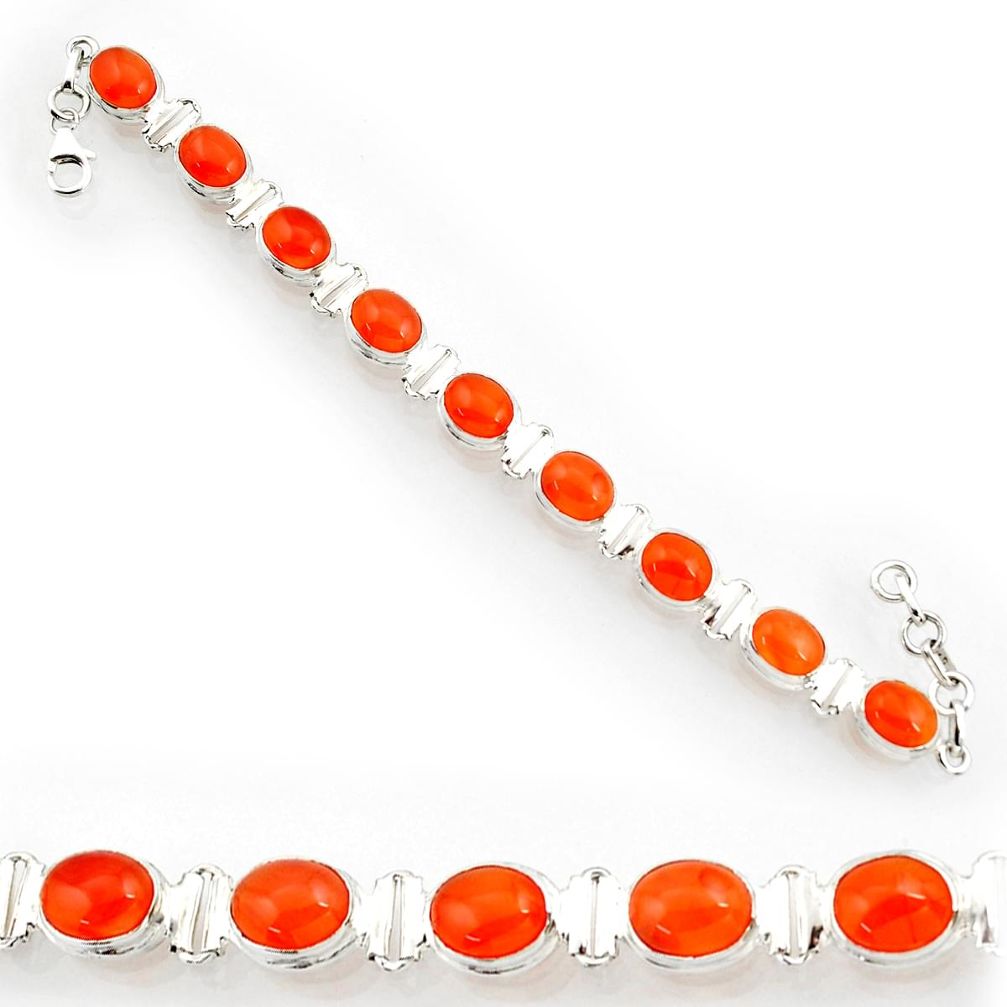 40.24cts natural orange cornelian (carnelian) 925 silver tennis bracelet d44321