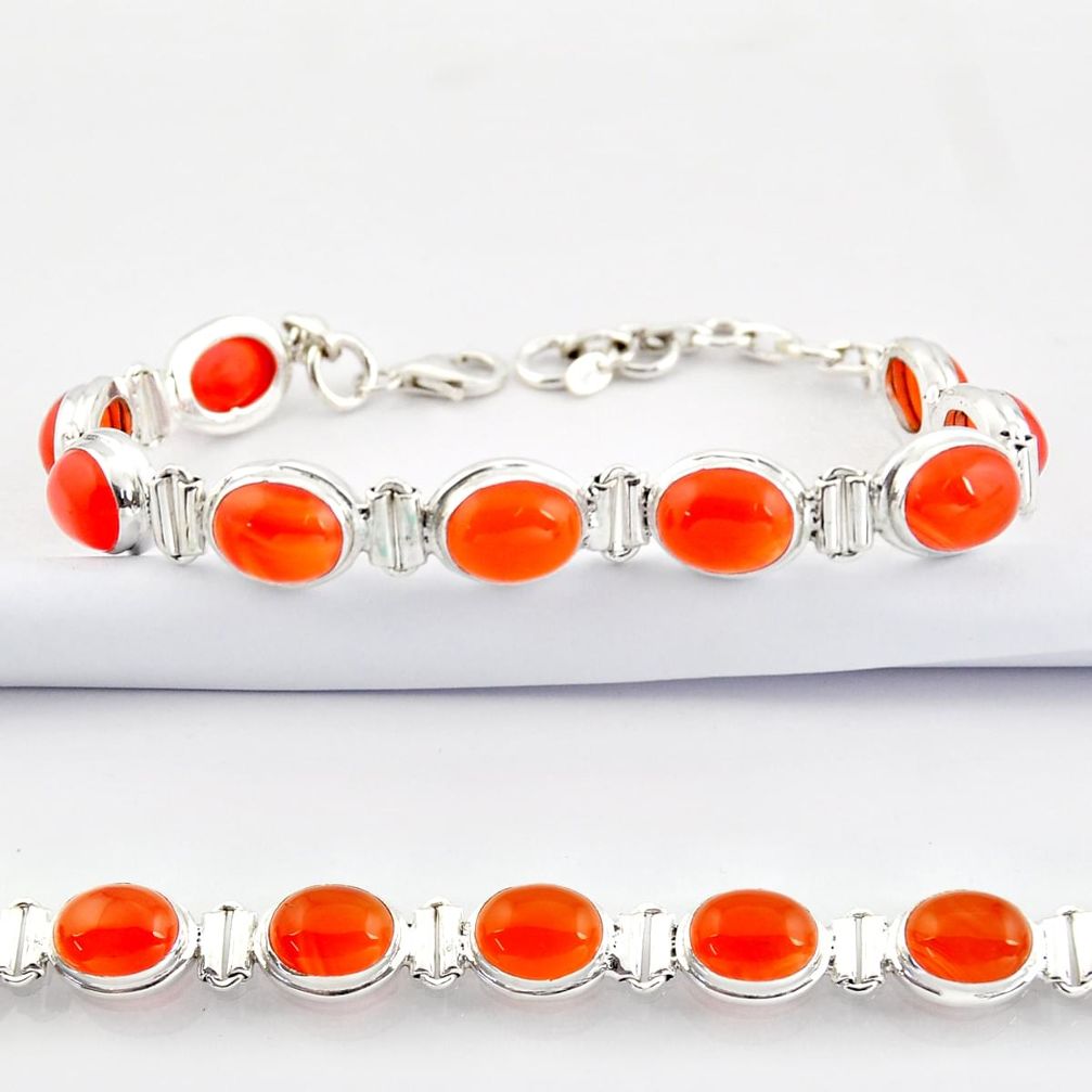 37.02cts natural orange cornelian (carnelian) 925 silver tennis bracelet r38803