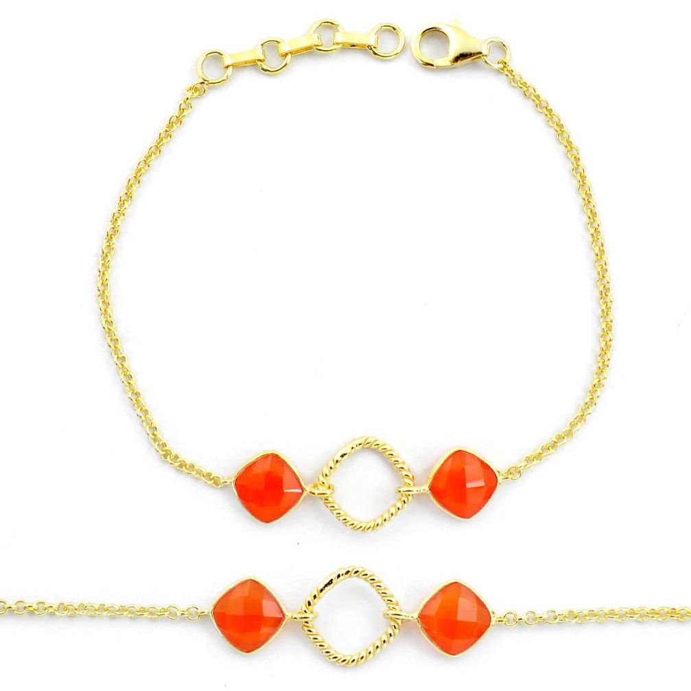 5.15cts natural orange cornelian (carnelian) gold polished 925 silver bracelet u22395