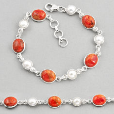 21.62cts natural orange mojave turquoise white pearl 925 silver bracelet y57808