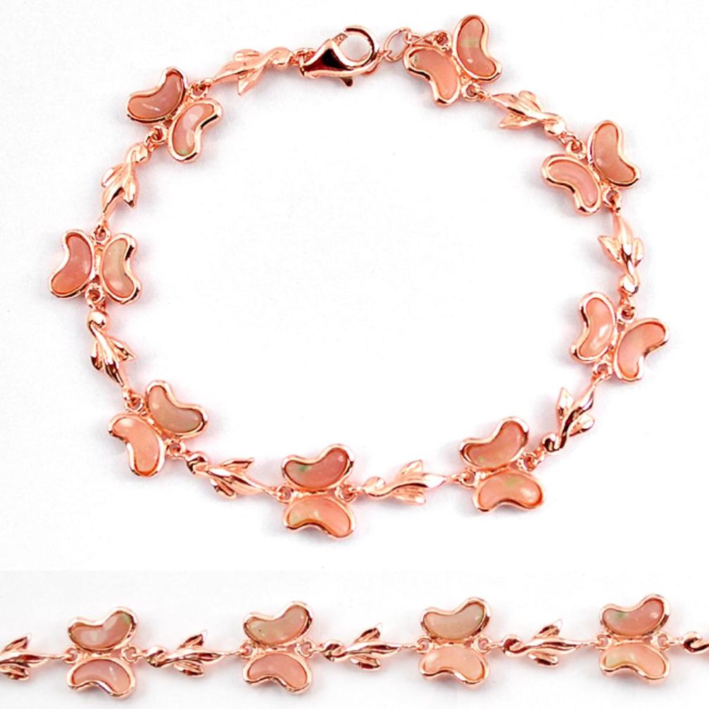 Natural pink opal 925 silver 14k rose gold butterfly bracelet a59352 c13959