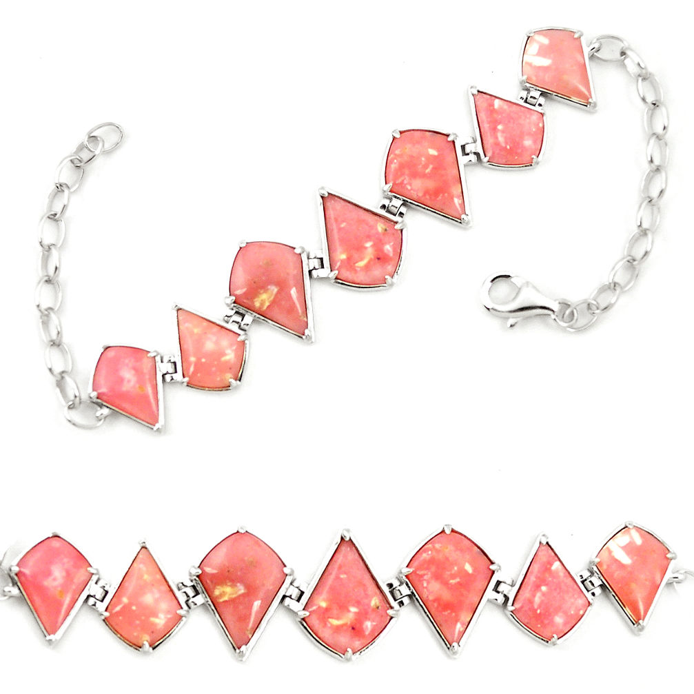 LAB Natural pink opal 925 sterling silver bracelet jewelry a76013 c13933