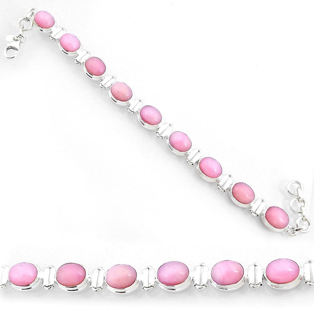 36.96cts natural pink opal 925 sterling silver tennis bracelet jewelry r72983