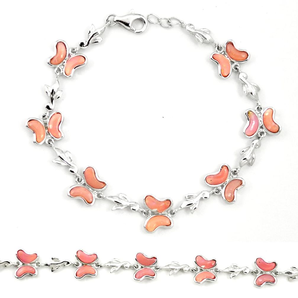 Natural pink opal fancy 925 silver butterfly bracelet jewelry a76023 c13957