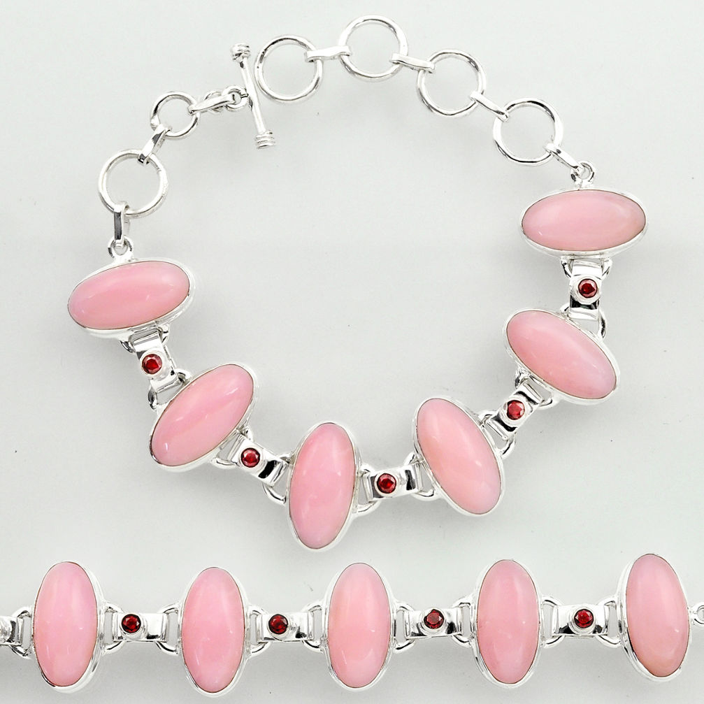 45.66cts natural pink opal garnet 925 sterling silver tennis bracelet r27426