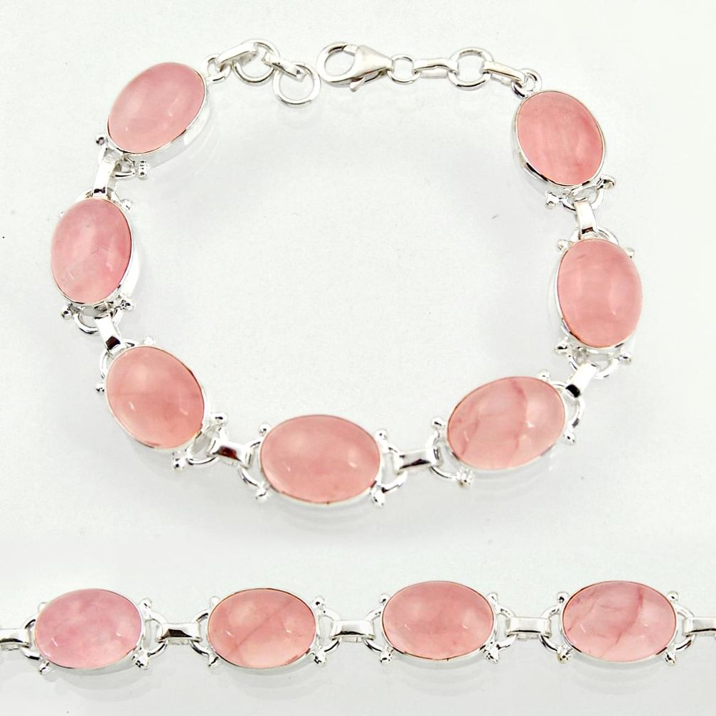45.06cts natural pink rose quartz 925 sterling silver tennis bracelet d47361