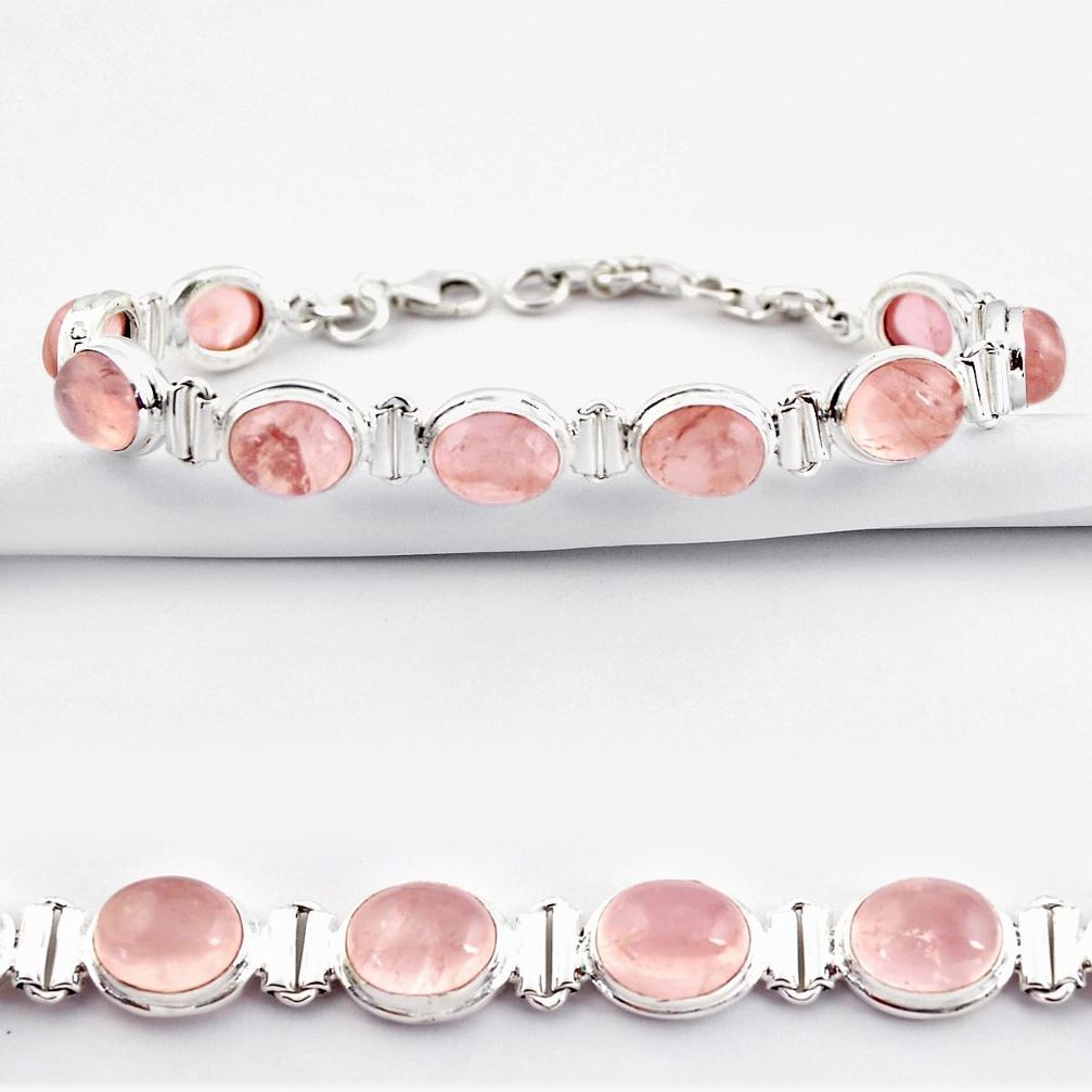 39.48cts natural pink rose quartz 925 sterling silver tennis bracelet r38921