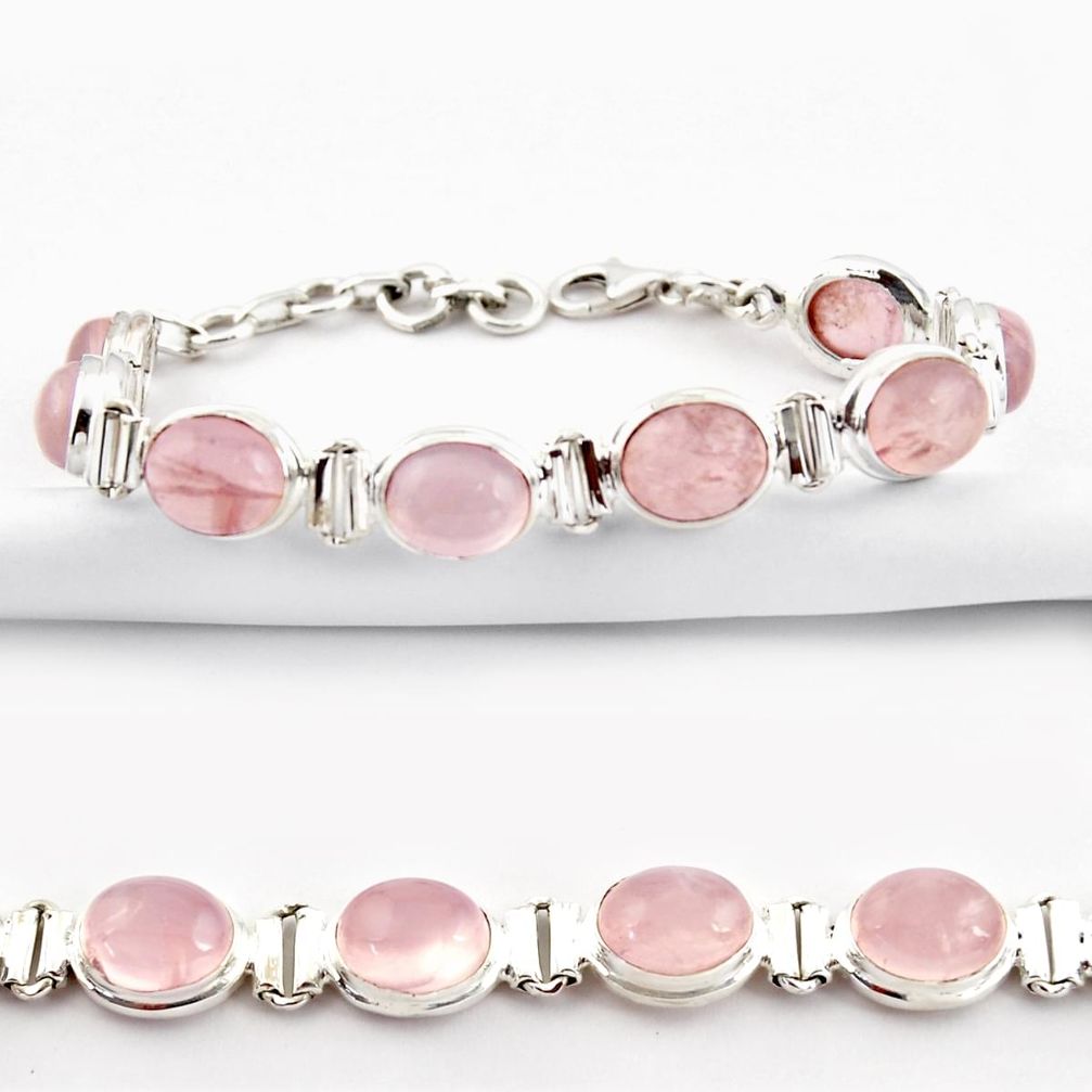 38.31cts natural pink rose quartz 925 sterling silver tennis bracelet r38922