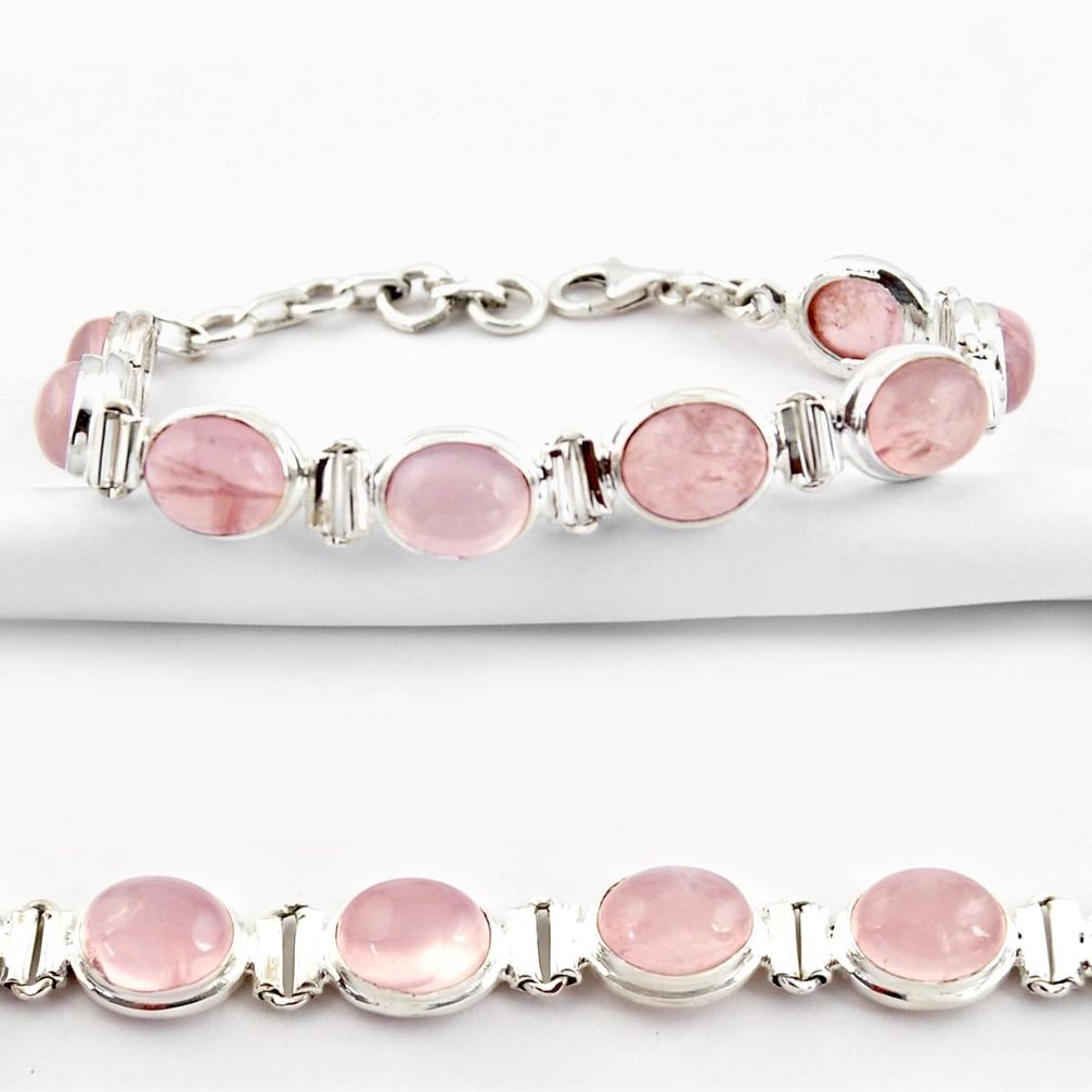 39.03cts natural pink rose quartz 925 sterling silver tennis bracelet r38923