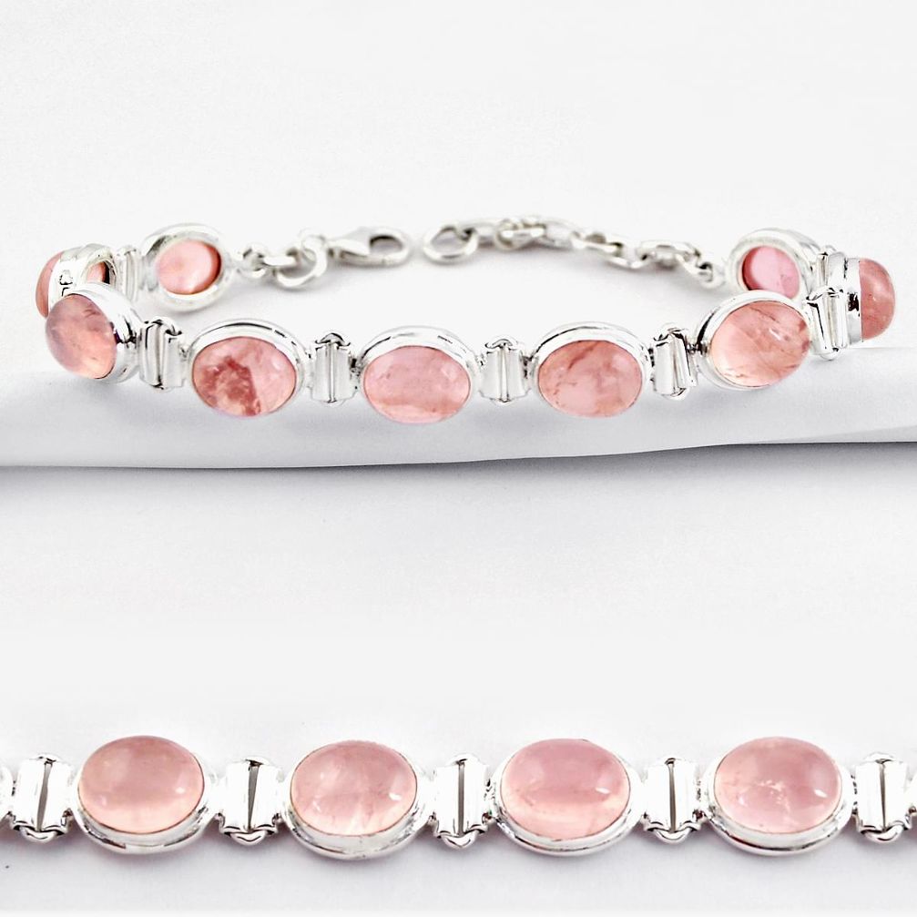 38.72cts natural pink rose quartz 925 sterling silver tennis bracelet r38929