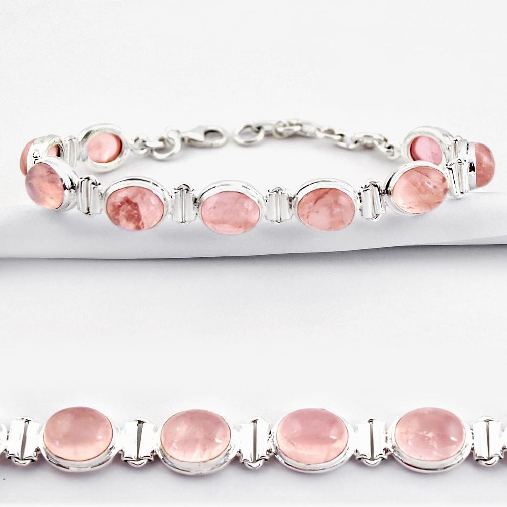 39.48cts natural pink rose quartz 925 sterling silver tennis bracelet r38931