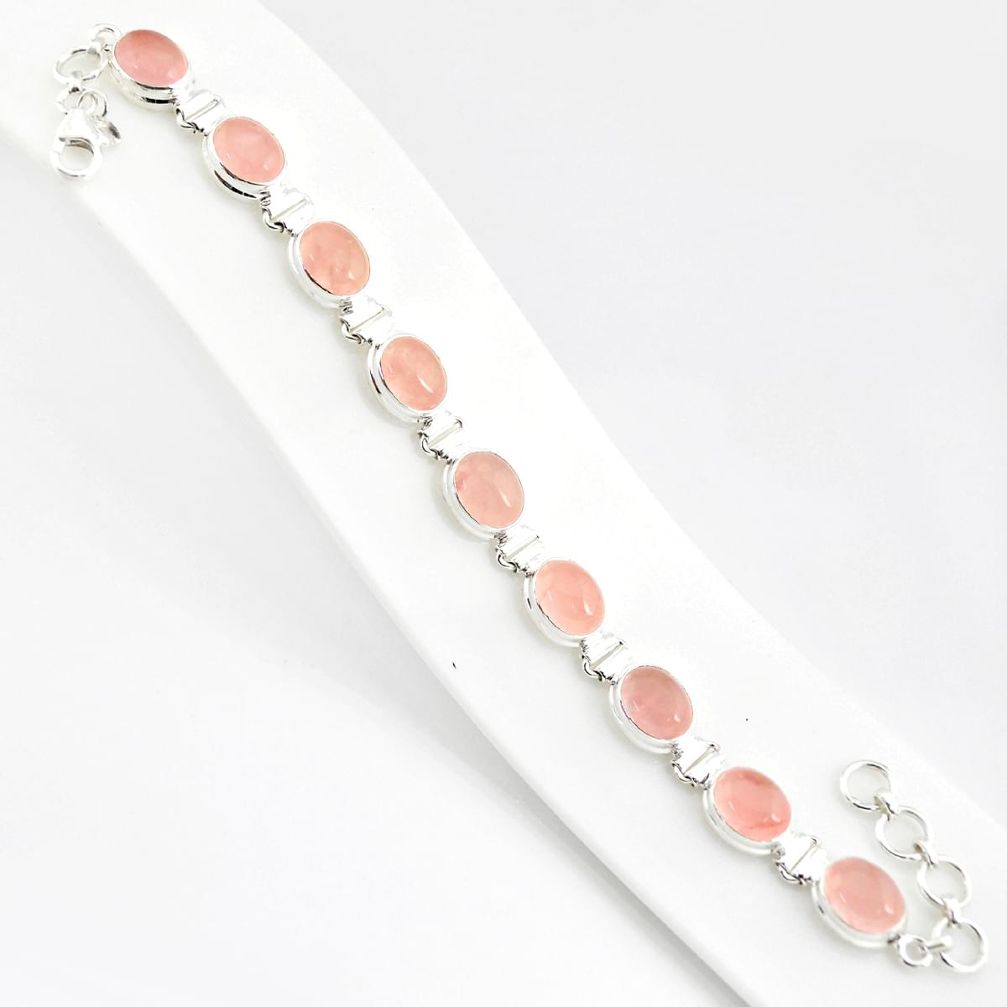 38.29cts natural pink rose quartz 925 sterling silver tennis bracelet r84217