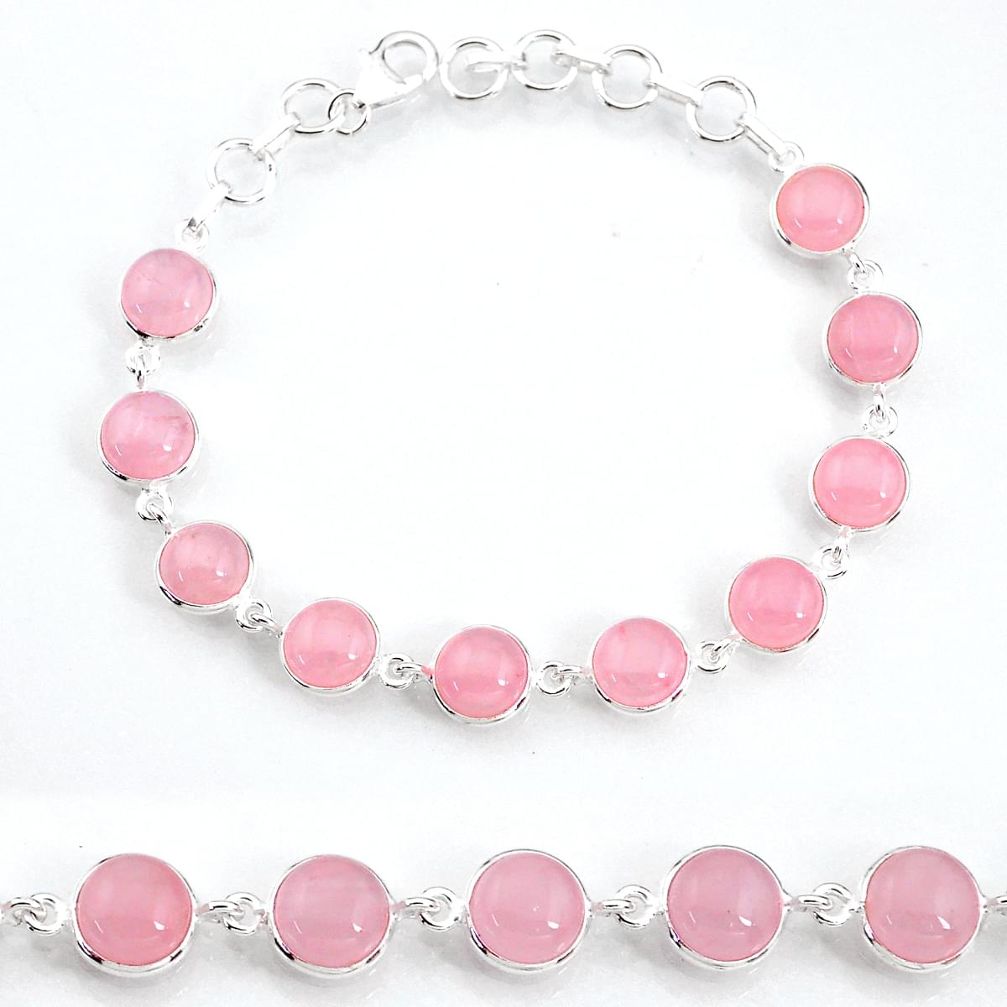 28.06cts natural pink rose quartz 925 sterling silver tennis bracelet t16161