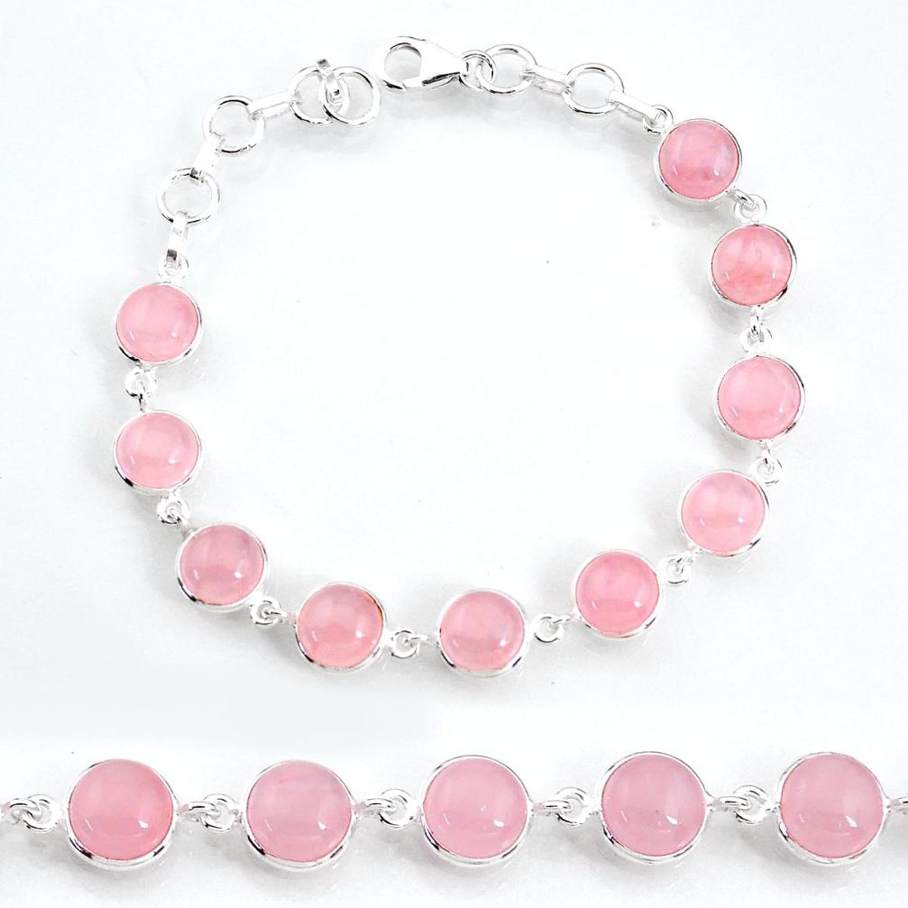 28.08cts natural pink rose quartz 925 sterling silver tennis bracelet t16163