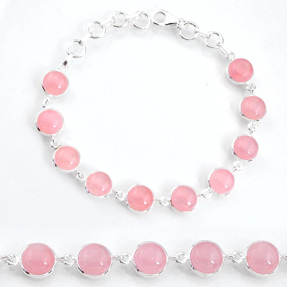 27.69cts natural pink rose quartz 925 sterling silver tennis bracelet t16168