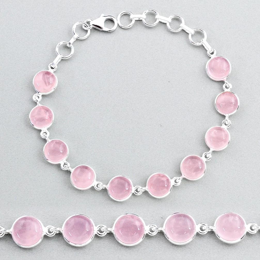 28.08cts natural pink rose quartz 925 sterling silver tennis bracelet t48721