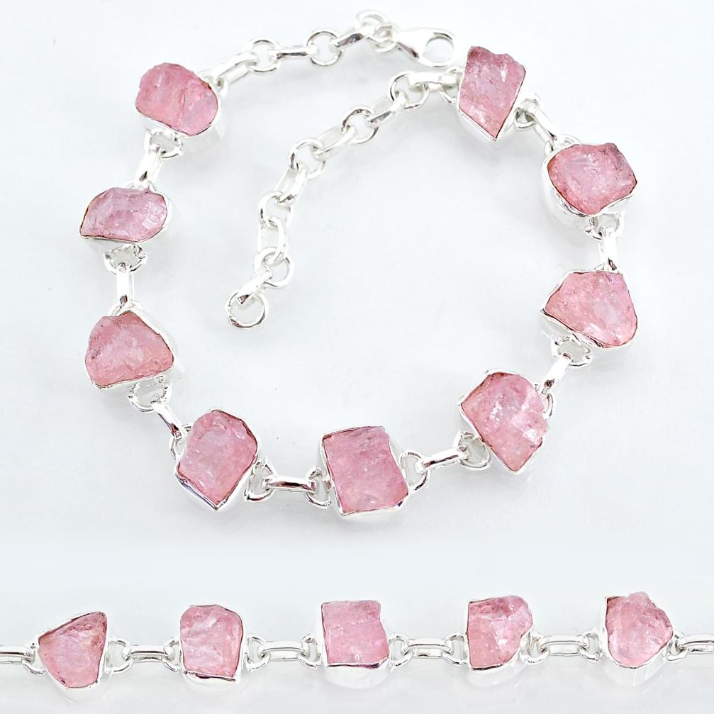 33.33cts natural pink rose quartz raw 925 silver tennis bracelet t7803