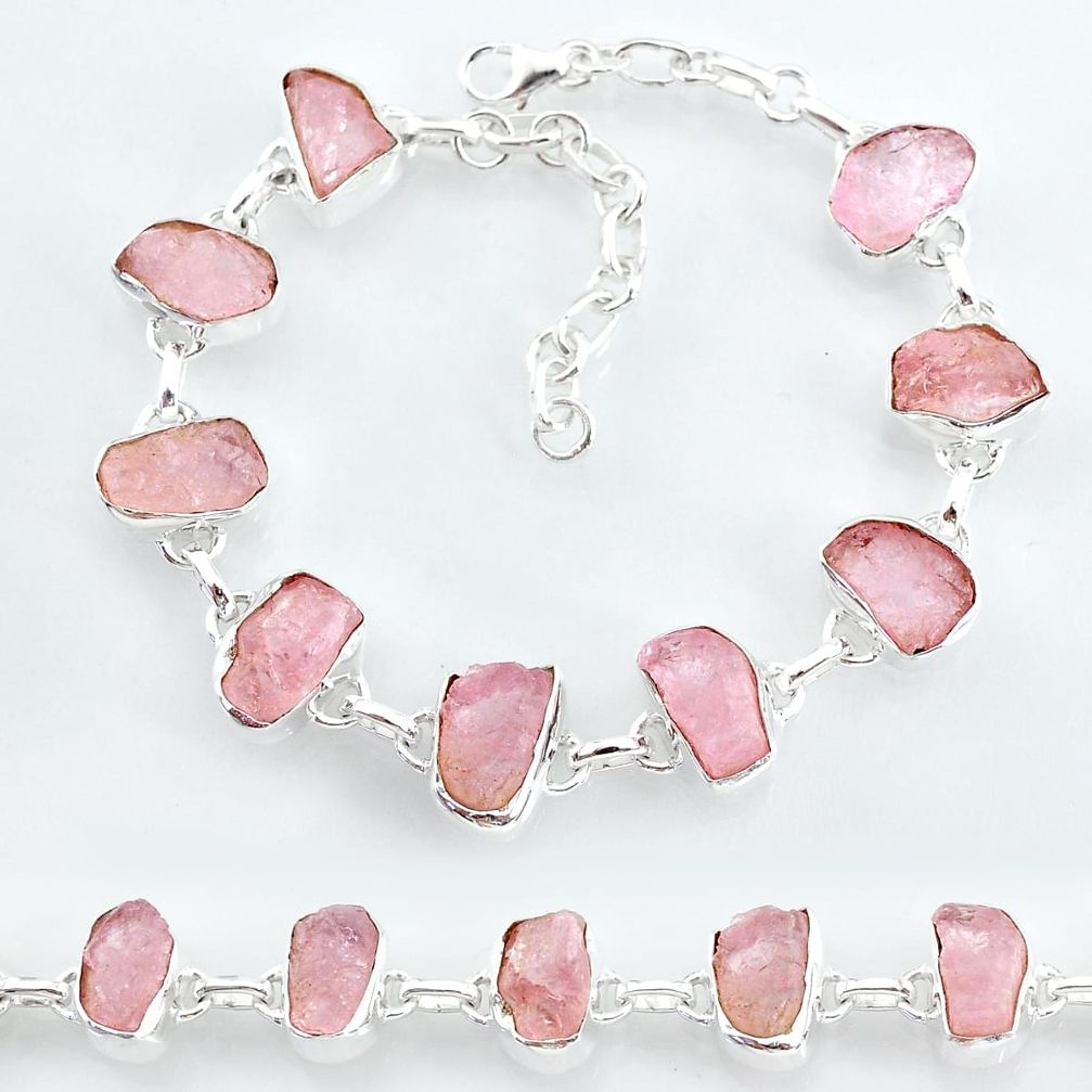 32.57cts natural pink rose quartz raw 925 silver tennis bracelet t7834