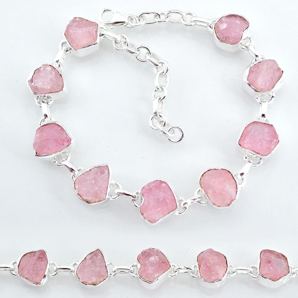 32.45cts natural pink rose quartz raw 925 silver tennis bracelet t7837