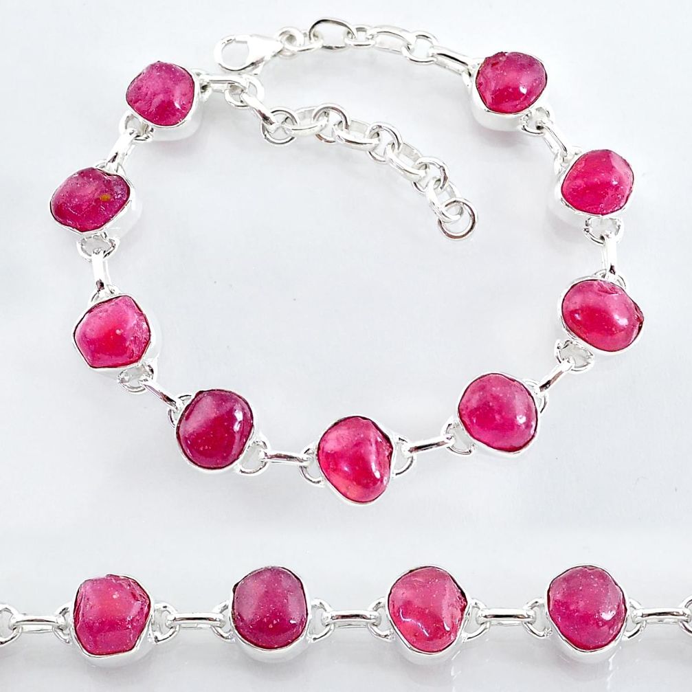 35.34cts natural pink ruby raw 925 sterling silver tennis bracelet t7793