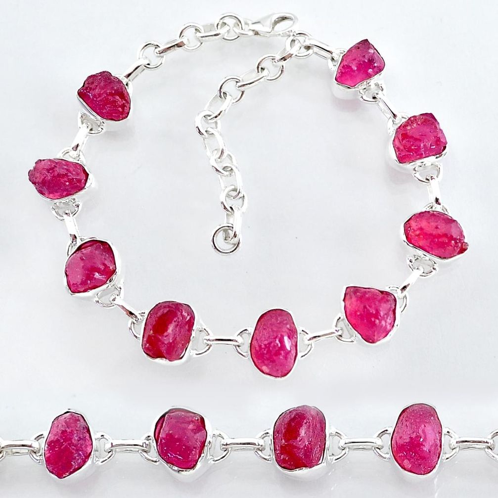 32.57cts natural pink ruby raw 925 sterling silver tennis bracelet t7795