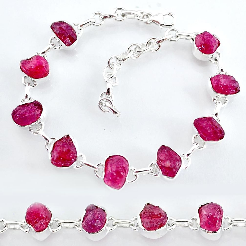 30.52cts natural pink ruby raw 925 sterling silver tennis bracelet t7796