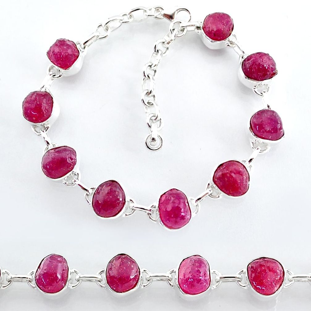 35.81cts natural pink ruby raw 925 sterling silver tennis bracelet t7797