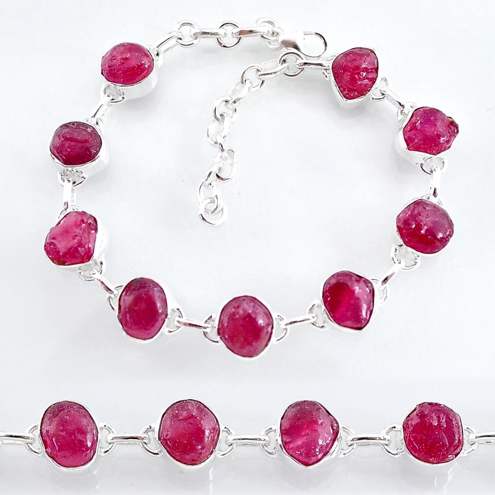 33.33cts natural pink ruby raw 925 sterling silver tennis bracelet t7800