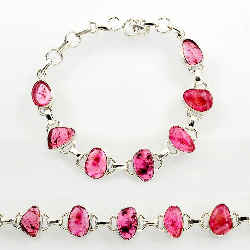 29.66cts natural pink tourmaline 925 sterling silver tennis bracelet r27462