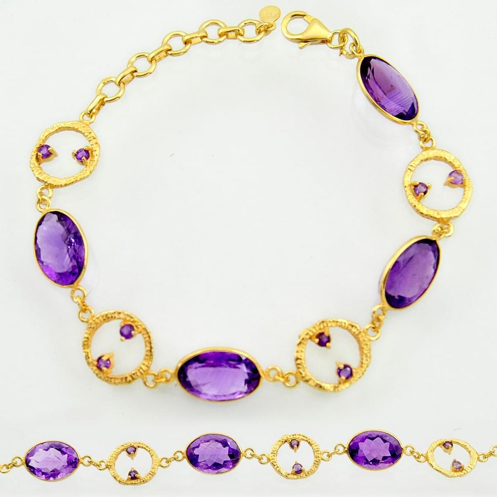 26.58cts natural purple amethyst 925 silver 14k gold tennis bracelet d47367