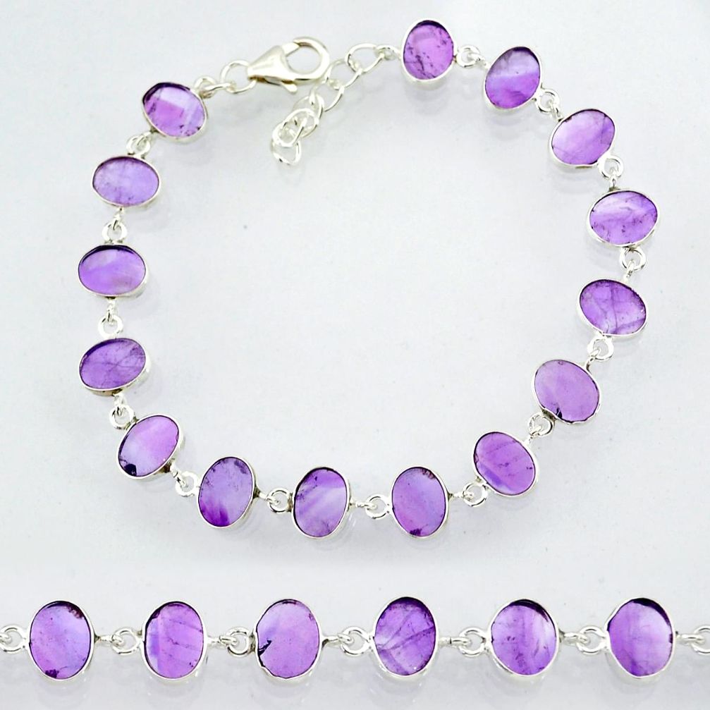 22.66cts natural purple amethyst 925 sterling handmade silver bracelet r88252