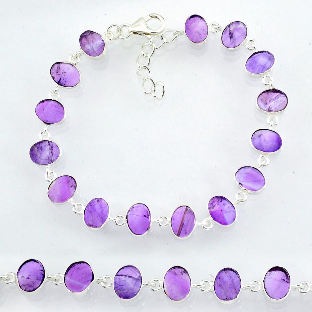 22.08cts natural purple amethyst 925 sterling handmade silver bracelet r88257